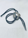 Huge Old Vintage Native American Navajo Royston Turquoise Sterling Silver Bolo Tie-Nativo Arts