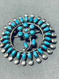 Charming Native American Navajo Blue Gem Turquoise Sterling Silver Flower Pin-Nativo Arts
