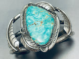 Gasp! Vintage Navajo Royston Turquoise Sterling Silver Leaf Bracelet-Nativo Arts