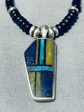 Intricate Vintage Native American Navajo Lapis Turquoise Sterlign Silver Necklace
