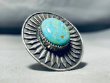Sparkling Vintage Native American Navajo Carico Lake Turquoise Sterling Silver Ring-Nativo Arts