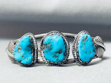 Stunning Vintage Native American Navajo Maranci Turquoise Sterling Silver Leaf Bracelet