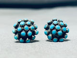 Marvelous Vintage Native American Zuni Blue Gem Turquoise Cluster Sterling Silver Earrings-Nativo Arts