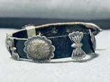 Authentic Vintage Native American Navajo Sterling Silver Concho Leather Bracelet-Nativo Arts