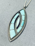 Breathtaking Vintage Native American Zuni Blue Gem Inlay Sterling Silver Necklace-Nativo Arts