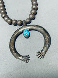 1920's Vintage Native American Navajo Turquoise Coin Silver Open Arms Necklace Wow!!!-Nativo Arts