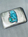 Parrot Inlay Vintage Native American Navajo Turquoise Sterling Silver Buckle-Nativo Arts