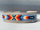 Hand Beaded Intricate Vintage Native American Navajo Sterling Silver Bracelet