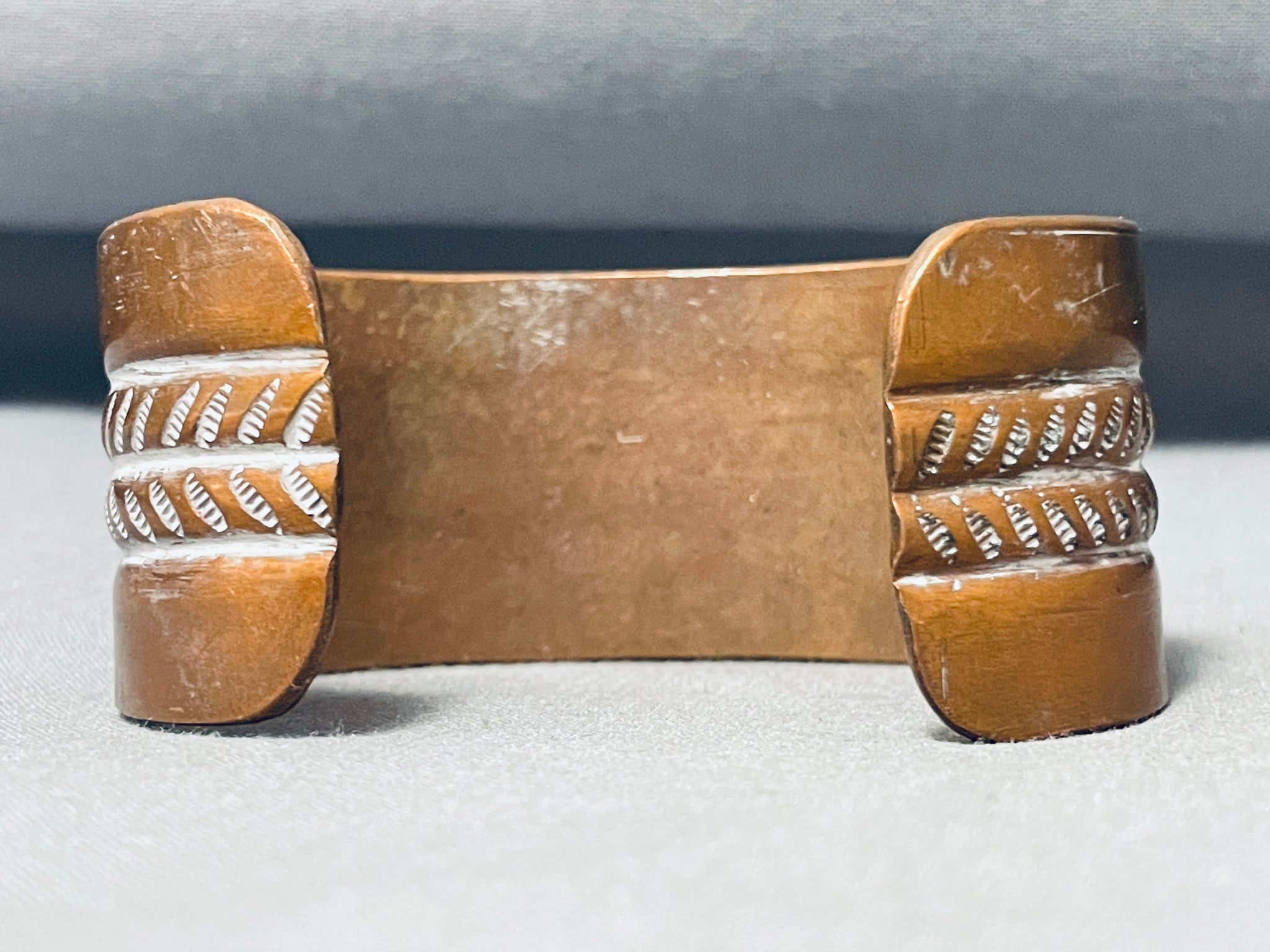 Vintage Solid Copper Cuff with Pebbled Charcoal Inlay → Hotbox Vintage