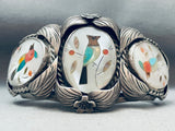 Native American One Of The Best Vintage Navajo Turquoise Bird Inlay Sterling Silver Bracelet-Nativo Arts