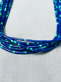 Intricate Native American Navajo Azurite Heishi Sterling Silver Vintage Necklace