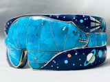 6.5 Inch Wrist Vintage Southwest Inlay Sterling Silver Turquoise Bear Bracelet-Nativo Arts