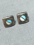 Nice Vintage Native American Navajo Turquoise & Mop Sterling Silver Post Earrings-Nativo Arts