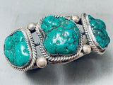 Chunky Begay Green Turquoise Nugget Vintage Native American Navajo Sterling Silver Bracelet