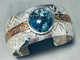 One Of The Most Unique Vintage Native American Navajo Chrysocolla Sterling Silver Bracelet-Nativo Arts