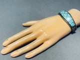 Important Hl Zunie Vintage Native American Zuni Turquoise Inlay Sterling Silver Bracelet-Nativo Arts