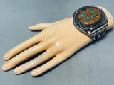 Walnut & Green Turquoise Inlay Vintage Native American Navajo Sterling Silver Bracelet-Nativo Arts
