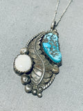 Best Vintage Native American Navajo Kingman Turquoise Mother Of Pearl Sterling Silver Necklace-Nativo Arts