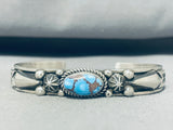 Beautiful Native American Navajo Golden Hill Turquoise Sterling Silver Signed Bracelet-Nativo Arts