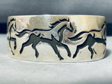 Captivating Signed Native American Navajo Sterling Silver Handcarved 3 Horses Bracelet-Nativo Arts