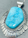 Signed Native American Navajo Old Kingman Turquoise Sterling Silver Necklace-Nativo Arts