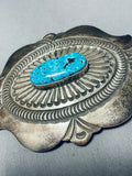 Ornamental Vintage Native American Navajo #8 Turquoise Mine Sterling Silver Belt Buckle-Nativo Arts