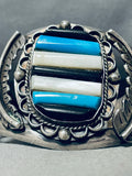 Gasp! Stacked Inlay Vintage Native American Navajo Turquoise Sterling Silver Bracelet-Nativo Arts