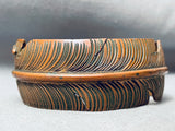 Important Vintage Ben Begaye Copper Hand Carved Feather Copper Bracelet-Nativo Arts