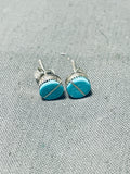 Sweet Vintage Native American Zuni Blue Gem Turquoise Sterling Silver Earrings-Nativo Arts