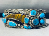 Tigers Eye Cla!! Vintage Native American Navajo Turquoise Sterling Silver Bracelet-Nativo Arts