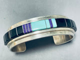 6.5 Inch Wrist Rare Vintage Native American Navajo Turquoise Inlay Sterling Silver Bracelet-Nativo Arts