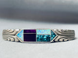Important Chee Family Vintage Native American Navajo Turquoise Inlay Sterling Silver Bracelet-Nativo Arts