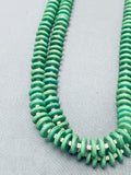 Green Turquoise Disc Vintage Native American Navajo Heishi Sterling Silver Necklace-Nativo Arts