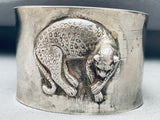 Cheetah!! Huge Vintage Southwest Sterling Silver Bracelet Cuff-Nativo Arts