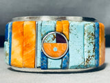 6 Inch Wrist Native American Navajo Turquoise Inlay Sterling Silver Bracelet-Nativo Arts