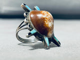 Whimsical Vintage Native American Navajo Turquoise Jet Shell Sterling Silver Turtle Ring-Nativo Arts