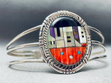 Intricate Pueblo Southwest Vintage Sterling Silver Turquoise Bracelet-Nativo Arts