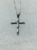 Precious Vintage Native American Zuni Blue Gem Turquoise Sterling Silver Cross Necklace-Nativo Arts