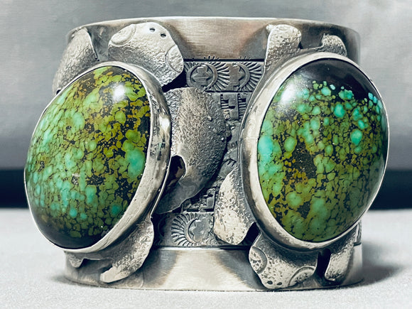 188 Grams Double Green Turquoise Sterling Silver Bracelet Cuff!!!-Nativo Arts