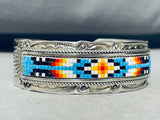 Detaile Dhand Beaded Vintage Native American Navajo Sterling Silver Bracelet-Nativo Arts