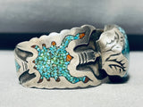 Fantastic!! Vintage Native American Navajo Turquoise Bird Inlay Sterling Silver Bracelet Old-Nativo Arts