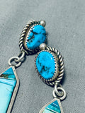 Important Vintage Native American Navajo Turquoise Inlay Sterling Silver Earrings-Nativo Arts