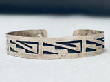 Geometric Rug Vintage Navajo Sterling Silver Hand Tooled Bracelet-Nativo Arts