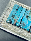 Native American Sparkling Vintage Zuni Pilot Mountain Turquoise Sterling Silver Buckle-Nativo Arts