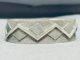 Signed Native American Navajo Textured Mountain Sterling Silver Bracelet-Nativo Arts