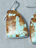 Huge #8 Turquoise Vintage Native American Navajo Sterling Silver Slab Earrings