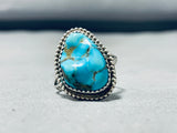Authentic Vintage Native American Navajo Pilot Mountain Turquoise Sterling Silver Ring-Nativo Arts