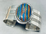 Rare Rainbow Calsilica Vintage Native American Navajo Sterling Silver Bracelet-Nativo Arts