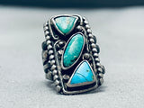Gigantic Vintage Native American Navajo Green Blue Turquoise Sterling Silver Ring-Nativo Arts