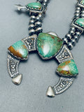 129 Grams Vintage Green Turquoise Sterling Silver Squash Blossom Necklace-Nativo Arts